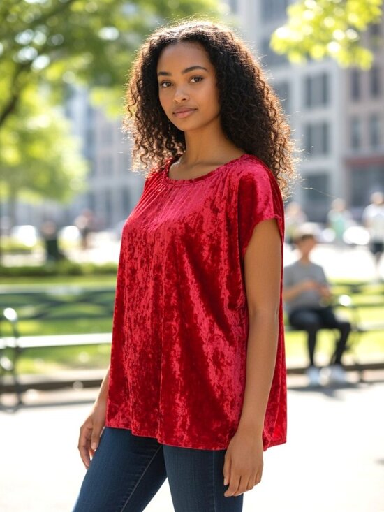 LC Lauren Conrad Tops - Vibrant Lauren Conrad Red Crushed Velvet Cap Sleeve Blouse Size XL EUC